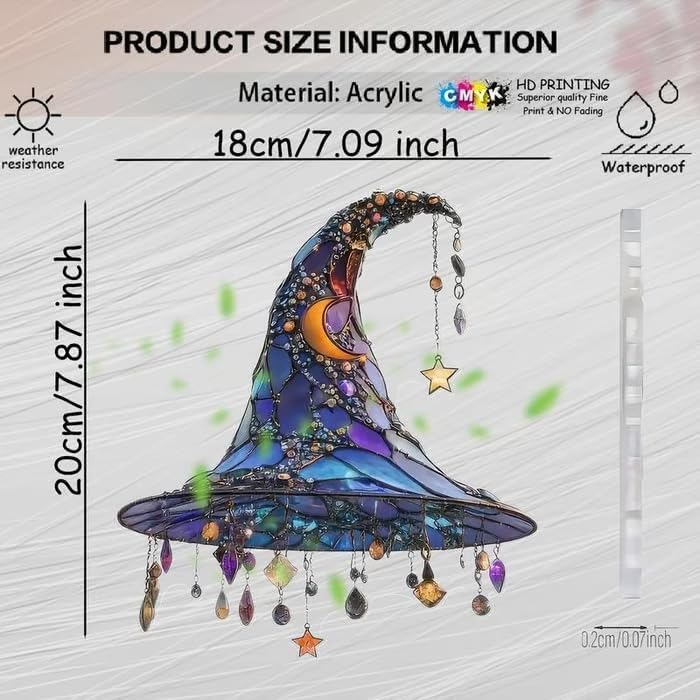 Halloween Witch Hat Hanging Ornament 2D Acrylic Window Decor Dark Purple