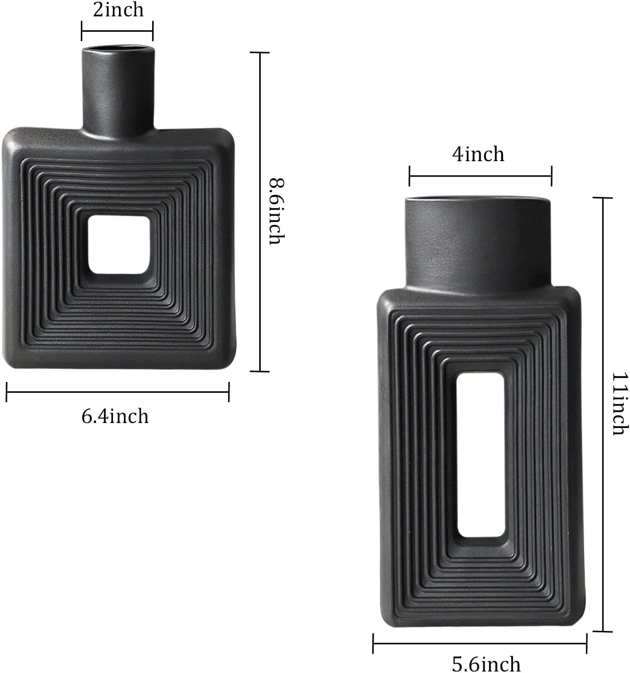 Black Ceramic Vase Set of 2 Modern Geometric Design