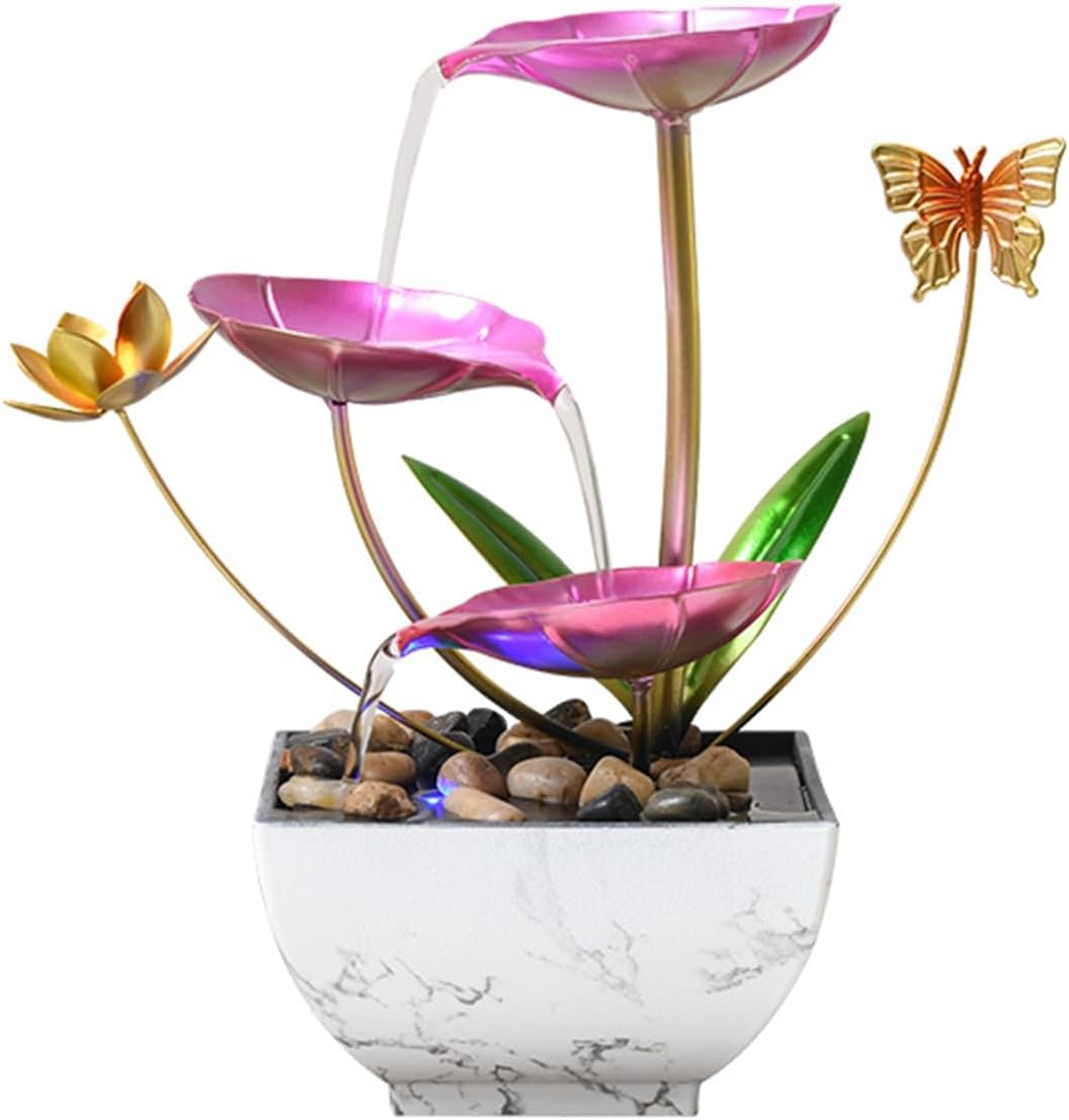 Pink Tabletop Water Fountain with LED Lights