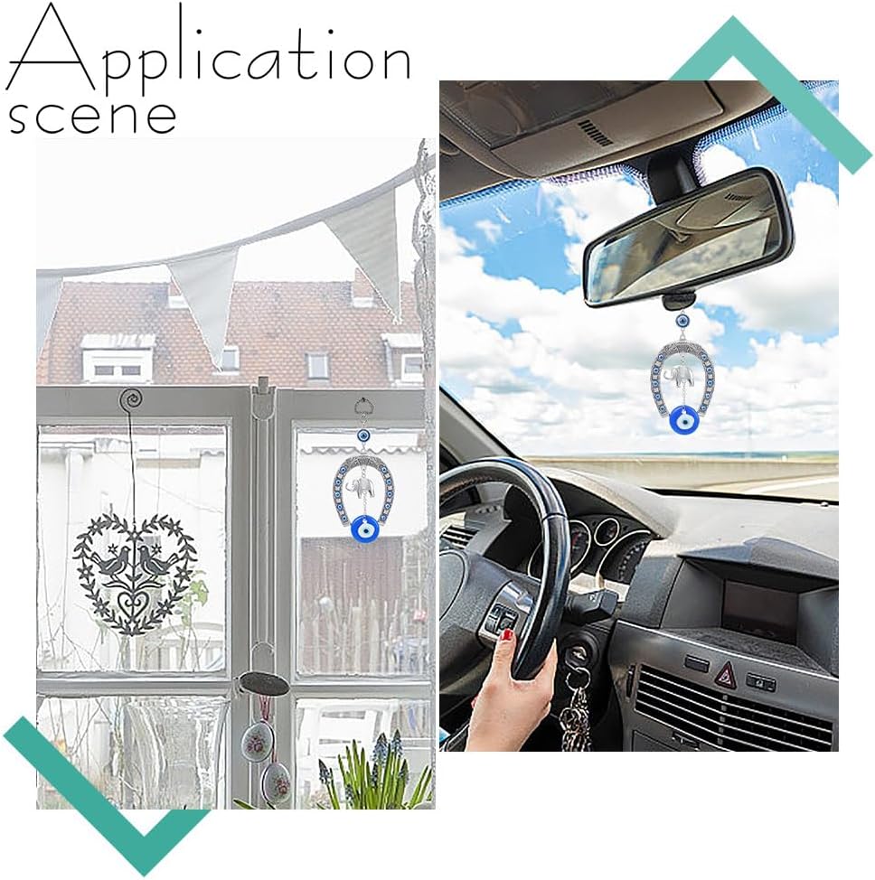 WEBEEDY 2PCS Evil Eye Car Hanging Decor Blue Silver