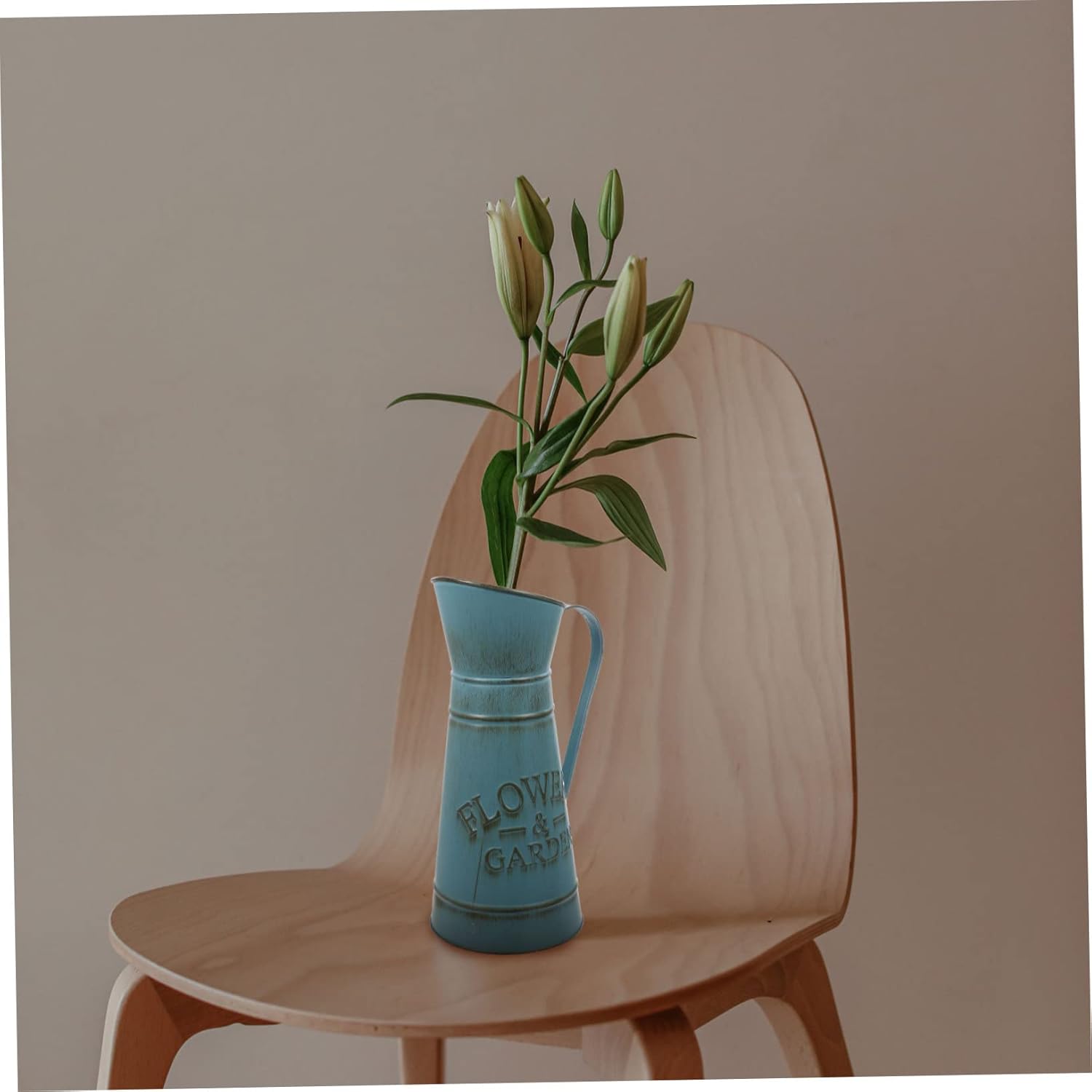 Boho Blue Retro Iron Pot Flower Vase for Home Decor