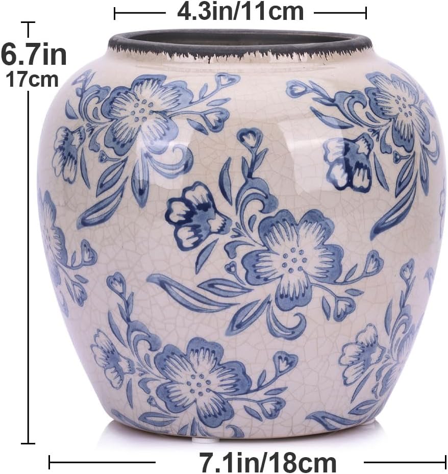Qianling Blue and White Floral Vase - 67 Vintage Ceramic Decor Vase
