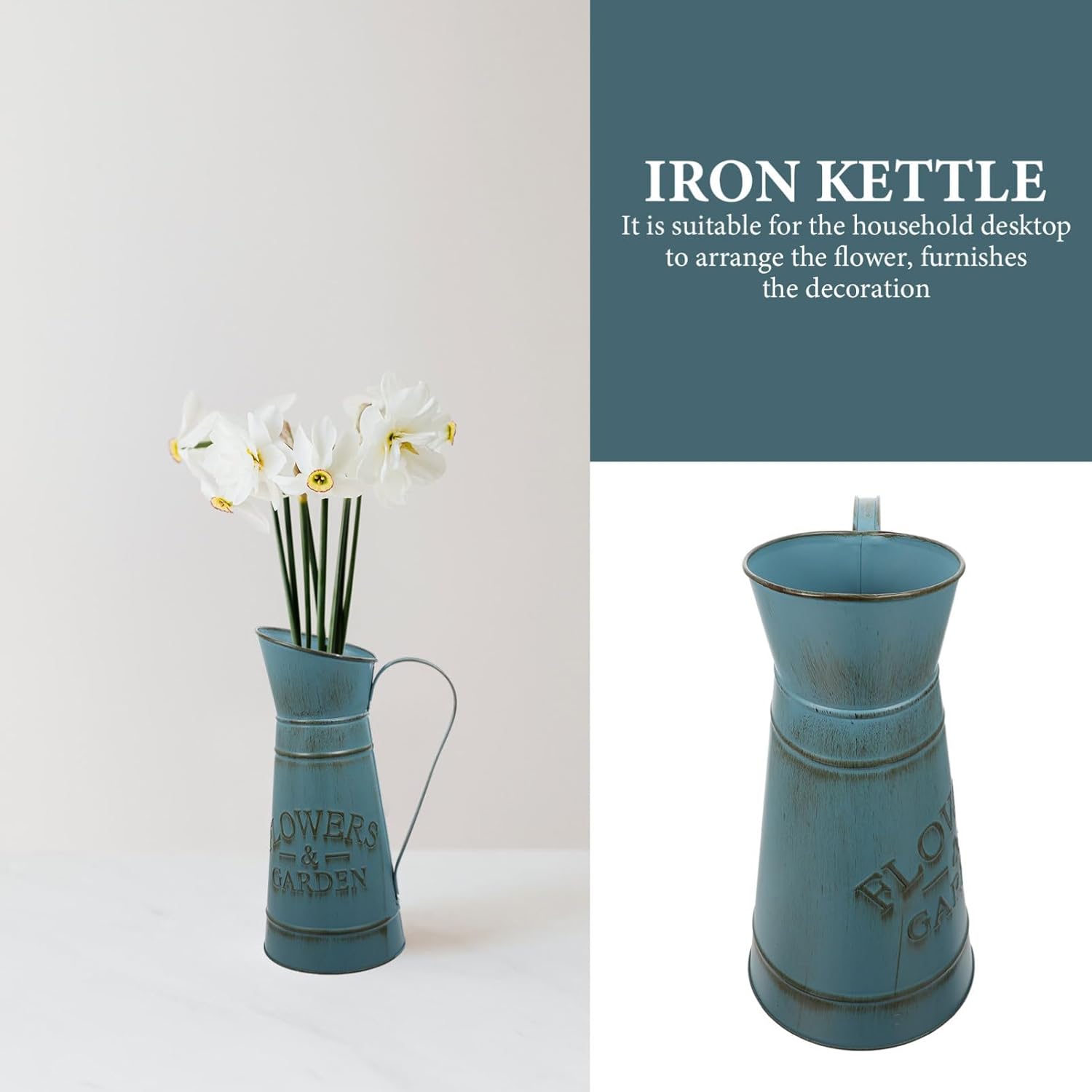 Creative Blue Iron Pot Flower Vase for Home Decor