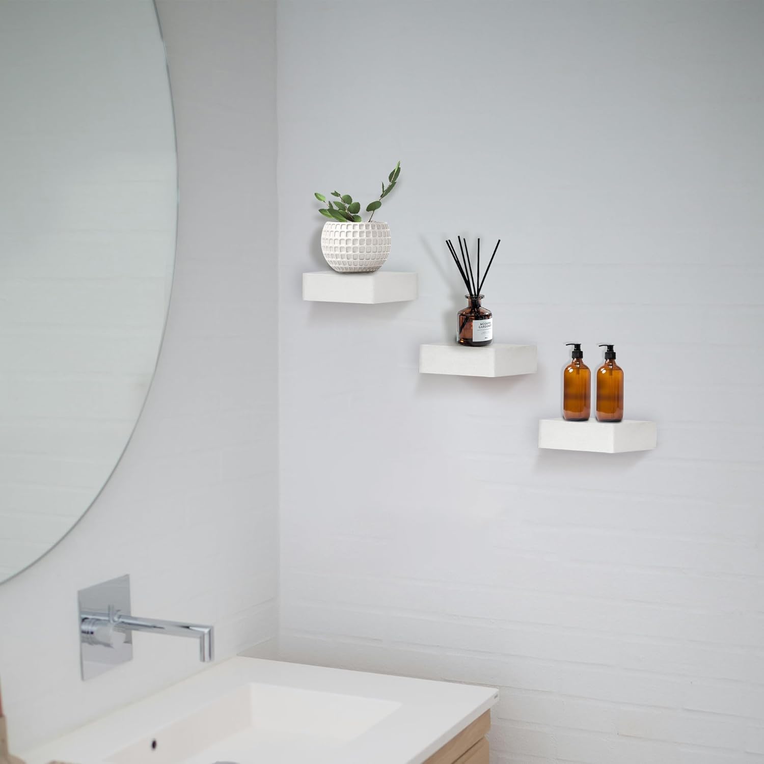 NIUBEST 3-Pack Floating Shelf 6 Inch Rustic White