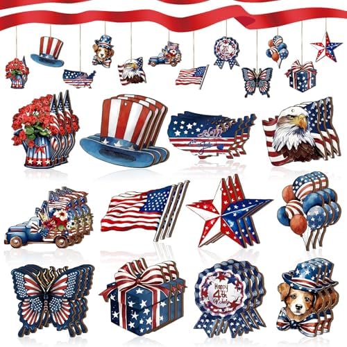 VinTS 36 Pcs 4th of July Wooden Tree Decorations