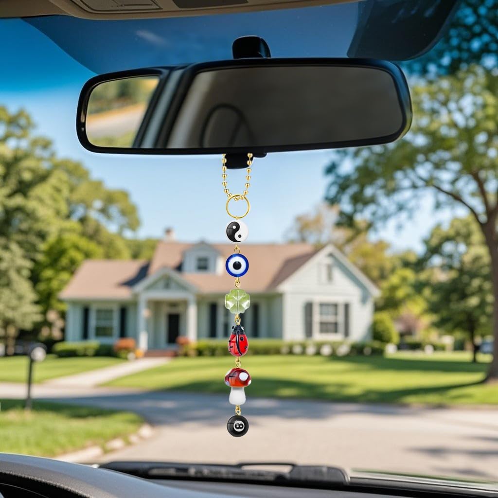 Car Rearview Mirror Hanging Charm with Lucky Symbols