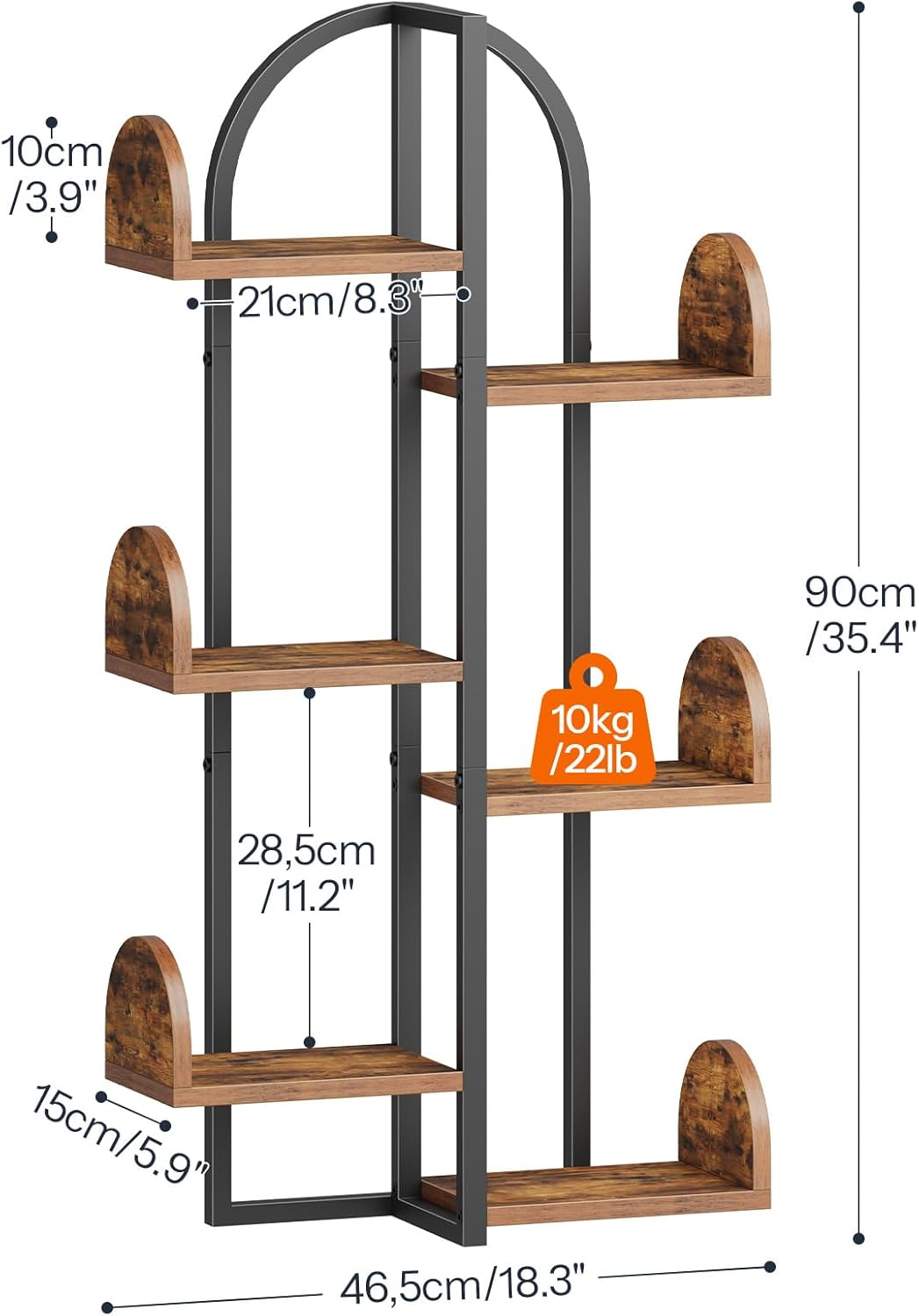 HOOBRO Tree Floating Shelf Wall 6-Tier Rustic Brown and Black