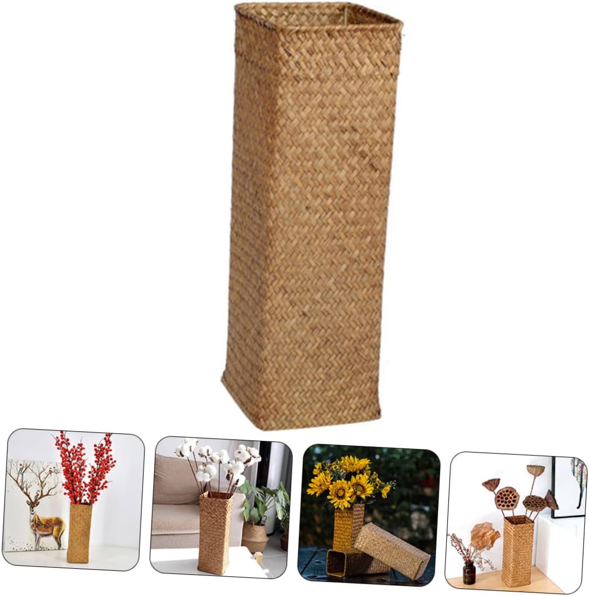 VINTORKY Woven Dried Flower Vase Rustic Tall Rattan Decorative Container