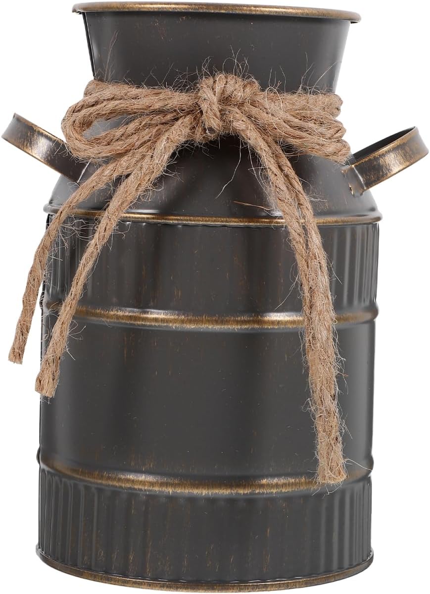 Shabby Chic Milk Can Vase with Handles for Home Decor