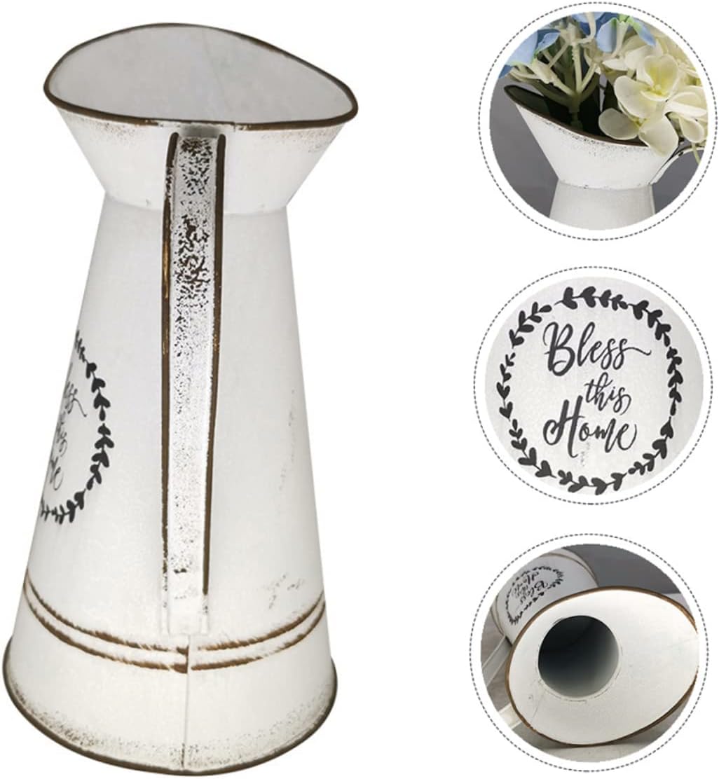 STOBAZA Rustic Vintage White Flowerpot Vase for Home Decor