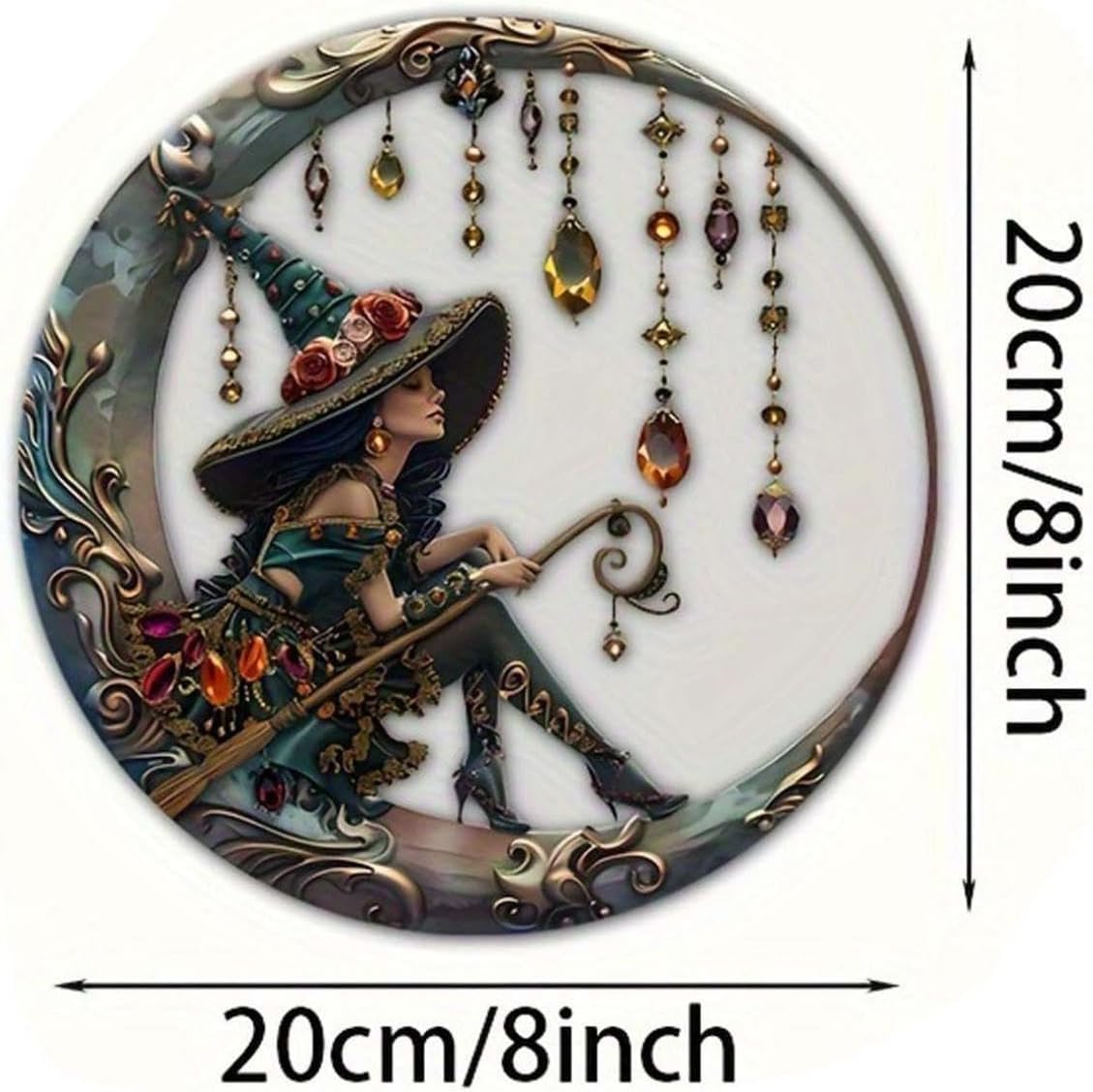 Halloween Witch Pendant with Crystal 20cm Wall Hanging Decoration