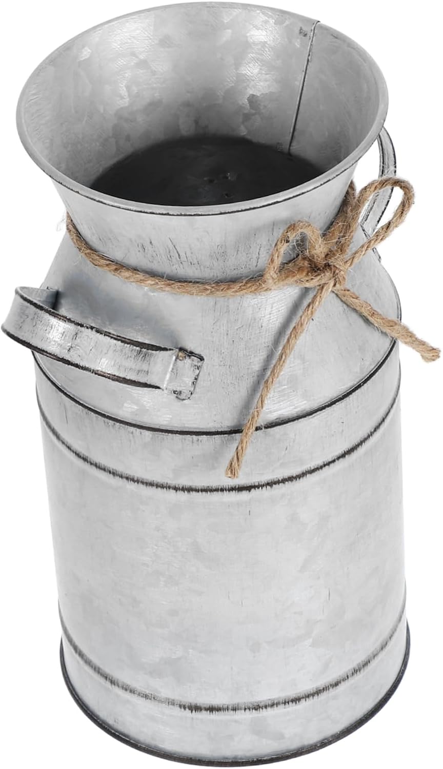 Galvanized Metal Vase with Handle Vintage French Country Style