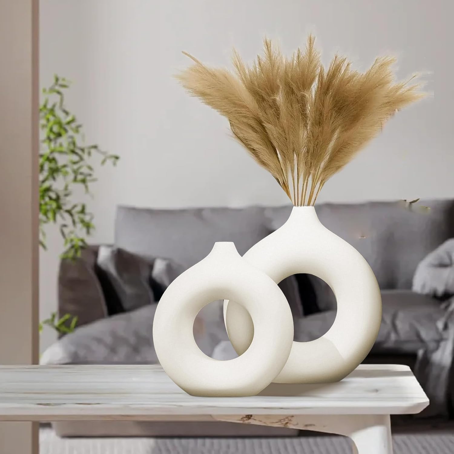 Matte White Donut Vase Set of 2 Modern Minimalist Decor