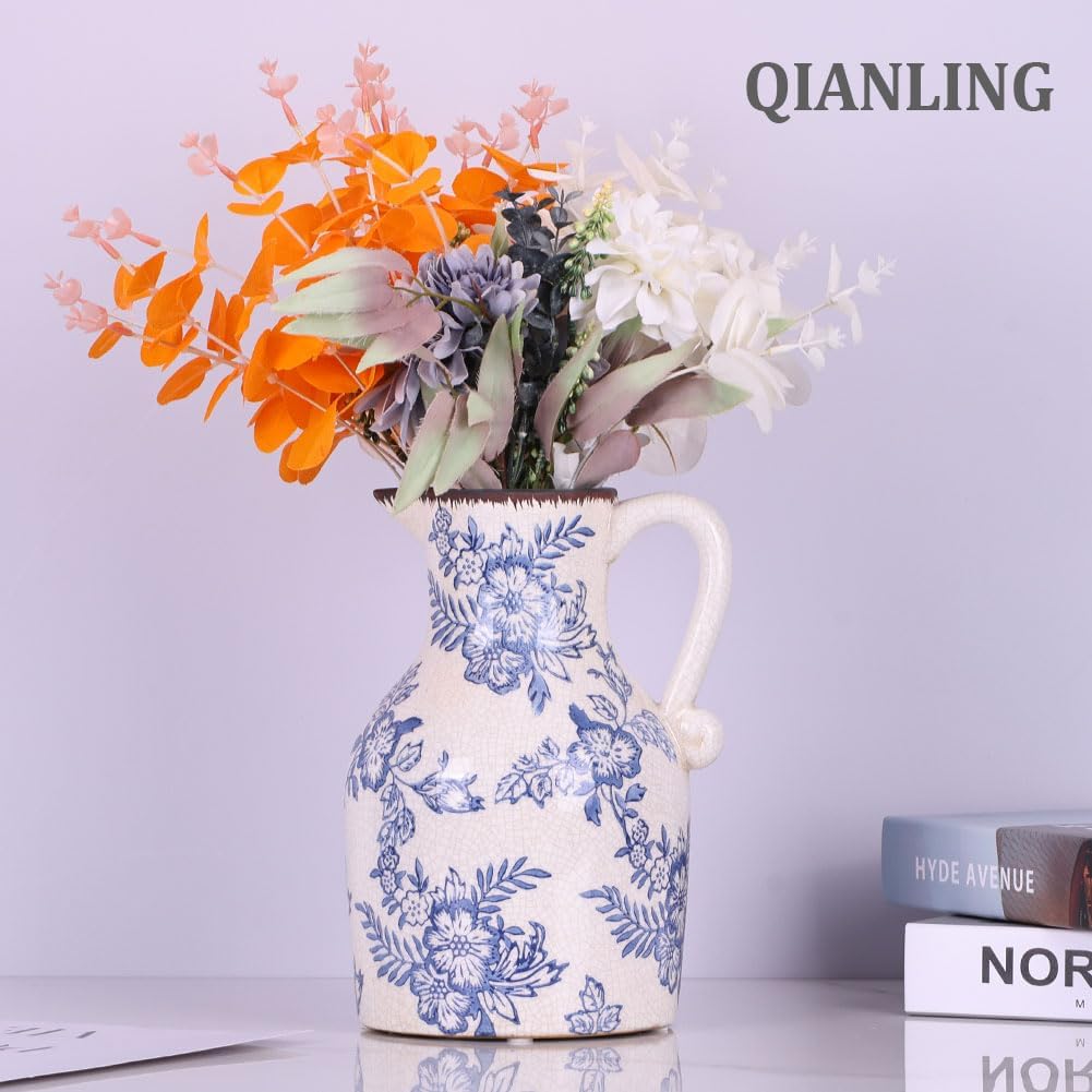 Blue and White Floral Vase - 96 Inch Chinoiserie Decor Vintage Ceramic Vase