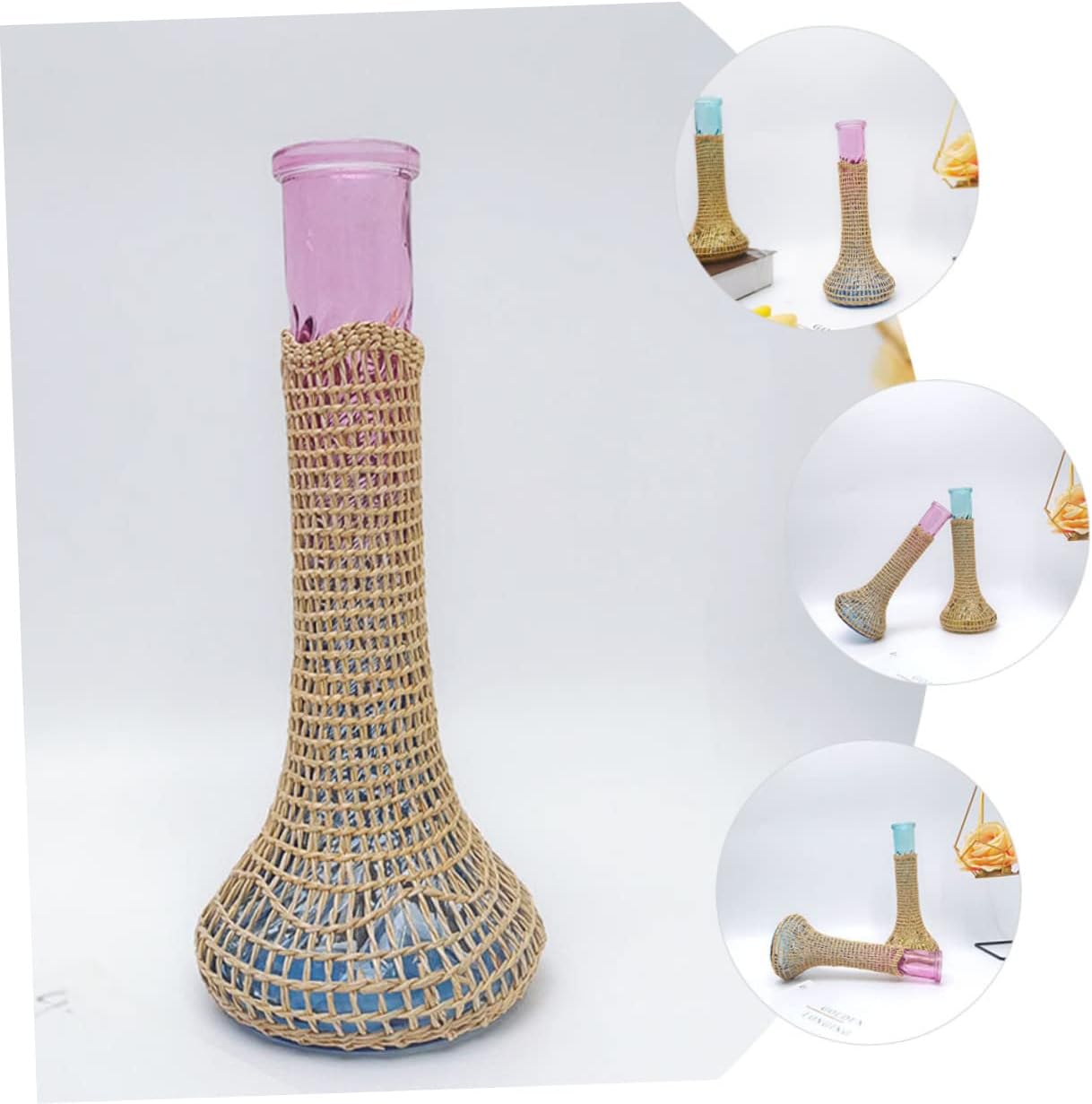 Small Rattan Glass Vases for Farmhouse and Wedding Decor