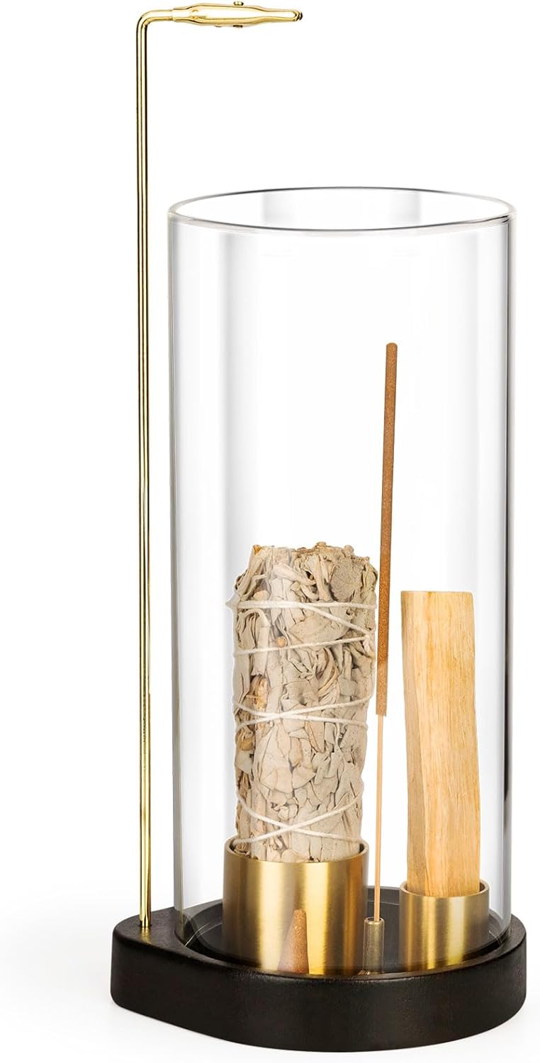 Wooden Incense Burner with Glass Ash Catcher