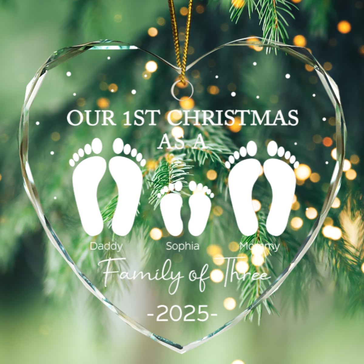 Our First Christmas Family of 4 Footprint Ornament
