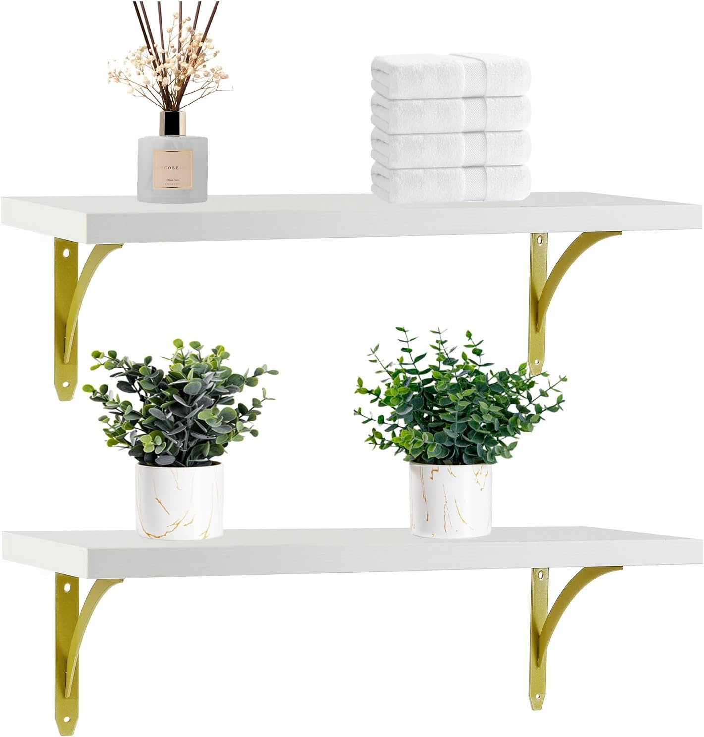 White and Gold Floating Shelves 16 in