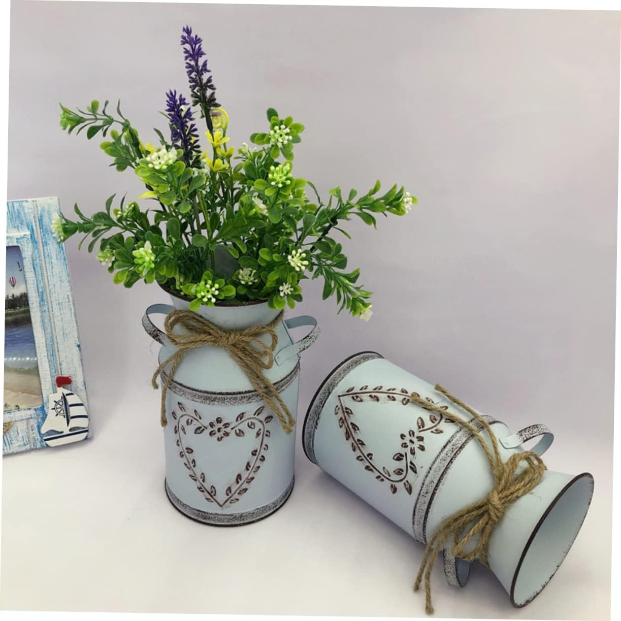 Vintage Metal Bucket Flower Vase for Farmhouse Decor