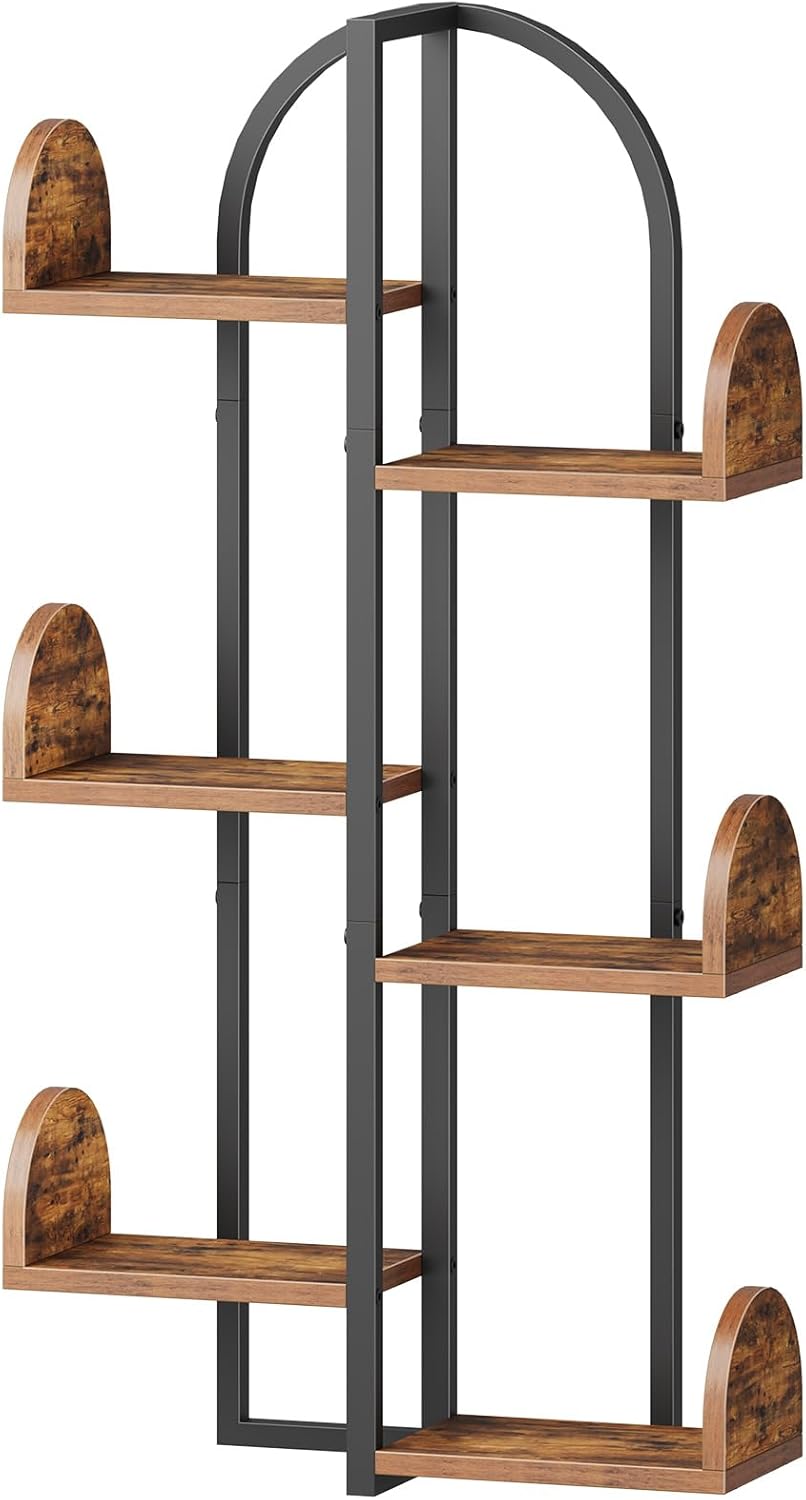 HOOBRO Tree Floating Shelf Wall 6-Tier Rustic Brown and Black