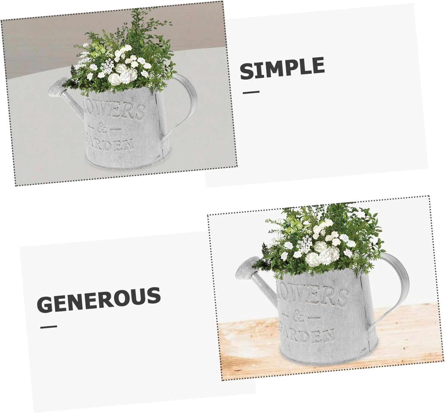 3pcs Vintage Galvanized Metal Flower Vase Watering Can Plant Holder