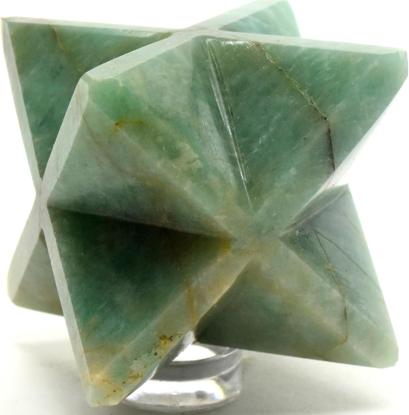 24 Inch 90g Green Amazonite 8 Point Merkaba Star with Clear Quartz Cabochon