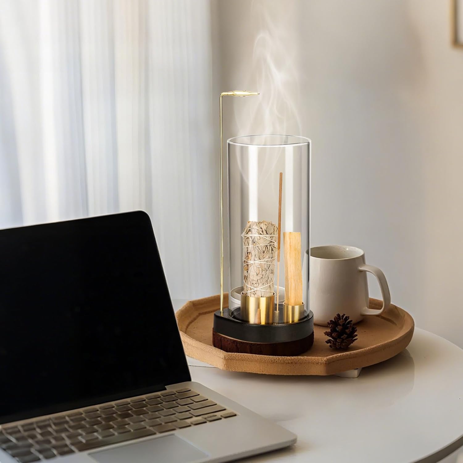 Wooden Incense Burner with Glass Ash Catcher