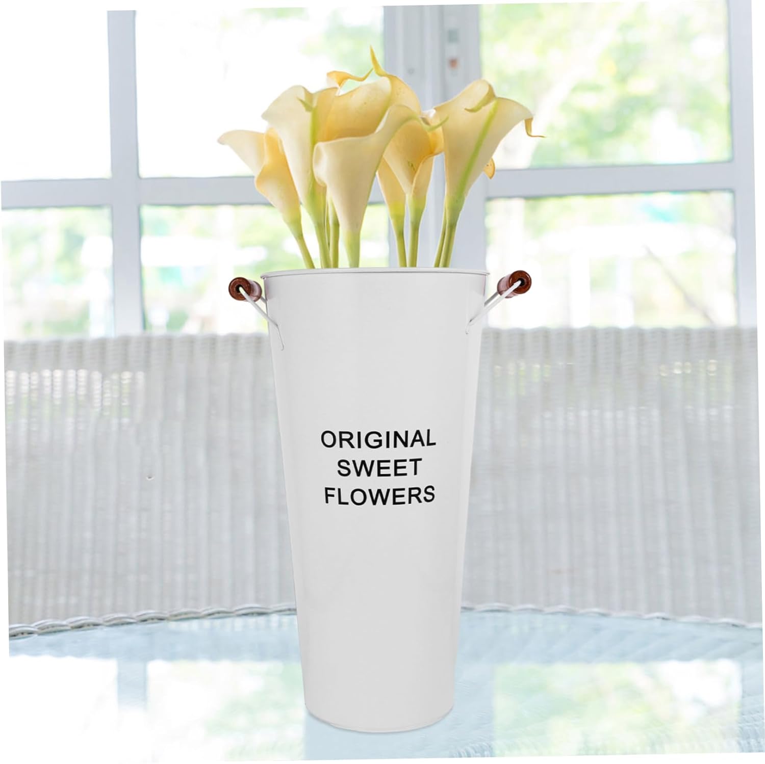 Rustic Vintage Flower Bucket Handle Vase for Farmhouse Decor