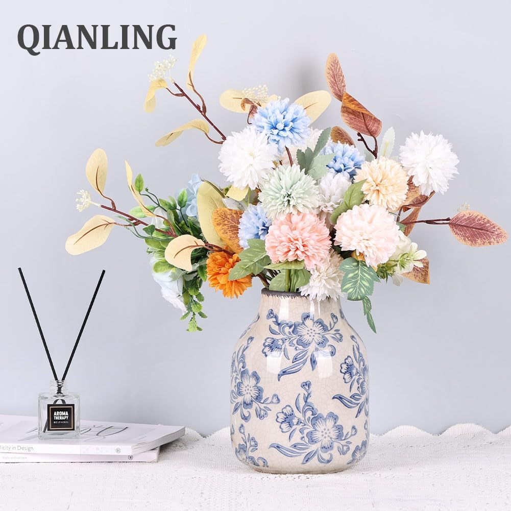 Exquisite Chinoiserie Blue and White Floral Vase 79 Inch Vintage Decor