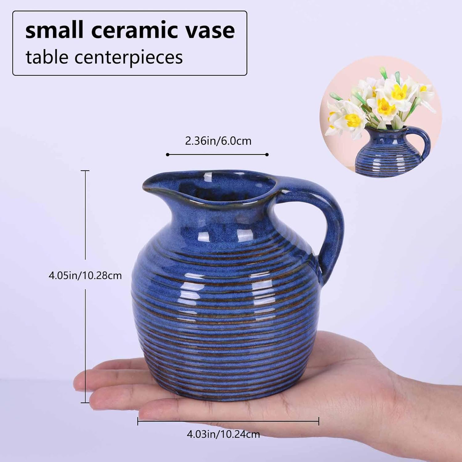 LCCCK Blue Ceramic Vase with Handle