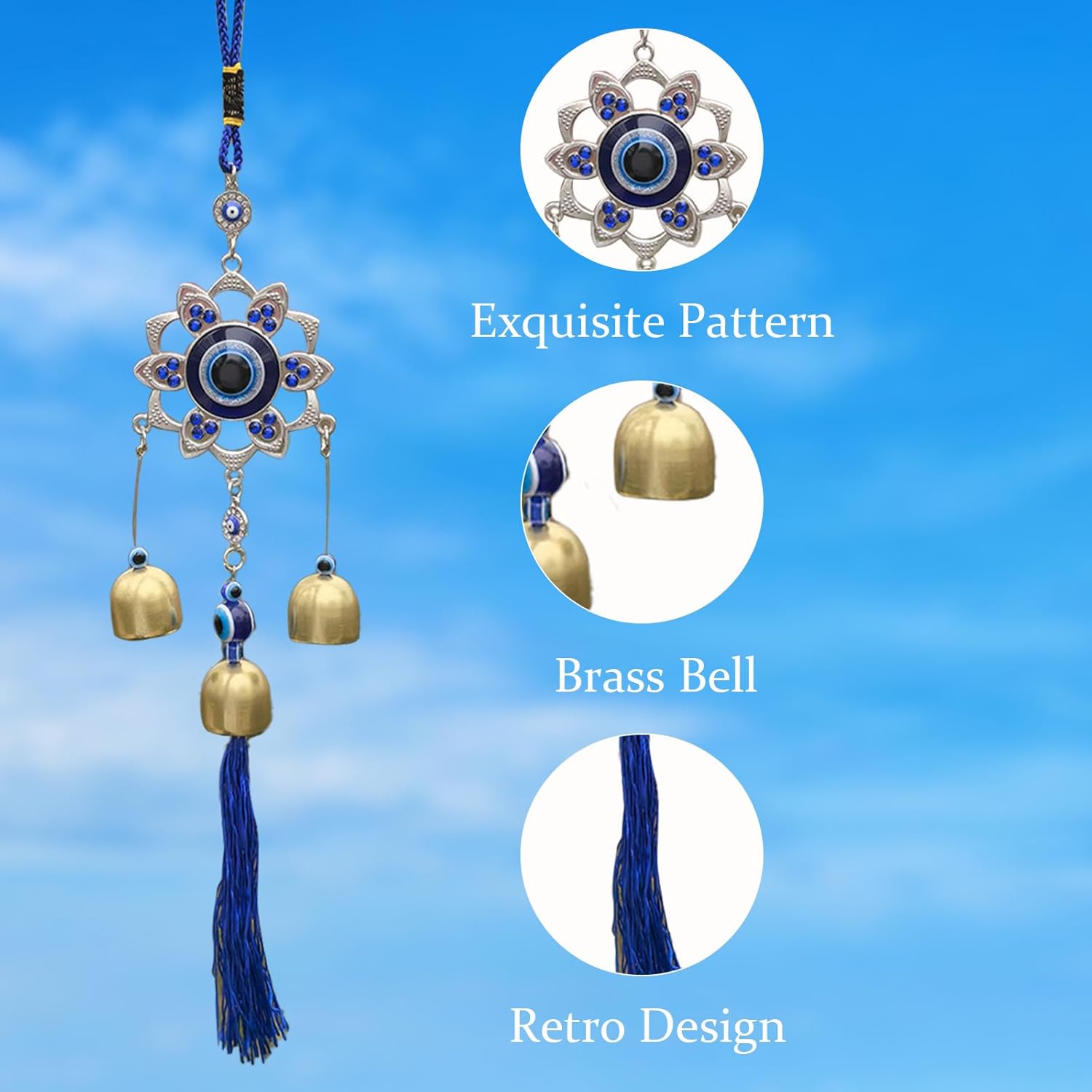 2-Pack Evil Eye Wind Chime Decorations - Copper and Silver Metal Pendants with Soothing Tones