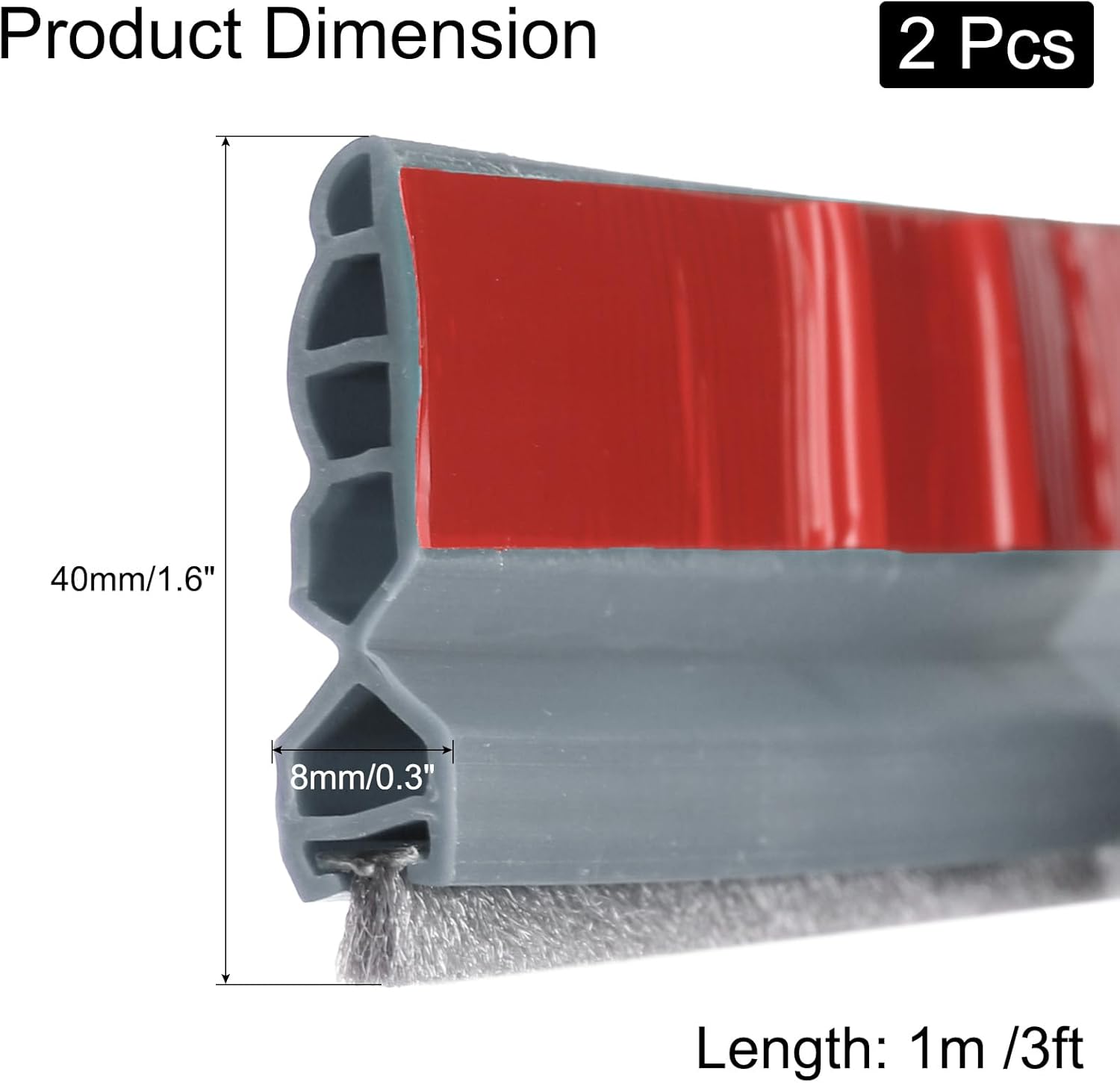 Uxcell 2pcs Door Draft Stopper with Brush Self Adhesive Grey 3Ft