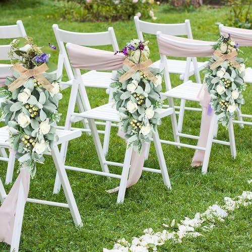 4 Pcs 24 Inch Artificial White Rose Teardrop Wreaths