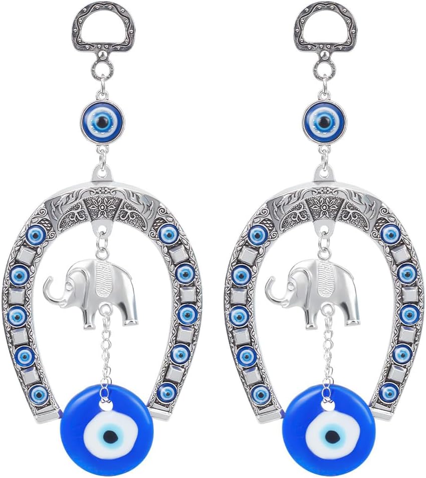 WEBEEDY 2PCS Evil Eye Car Hanging Decor Blue Silver