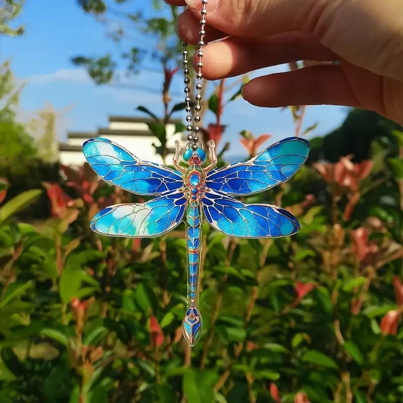 Stained Glass Dragonfly Hanging Ornament for Home and Car Decor