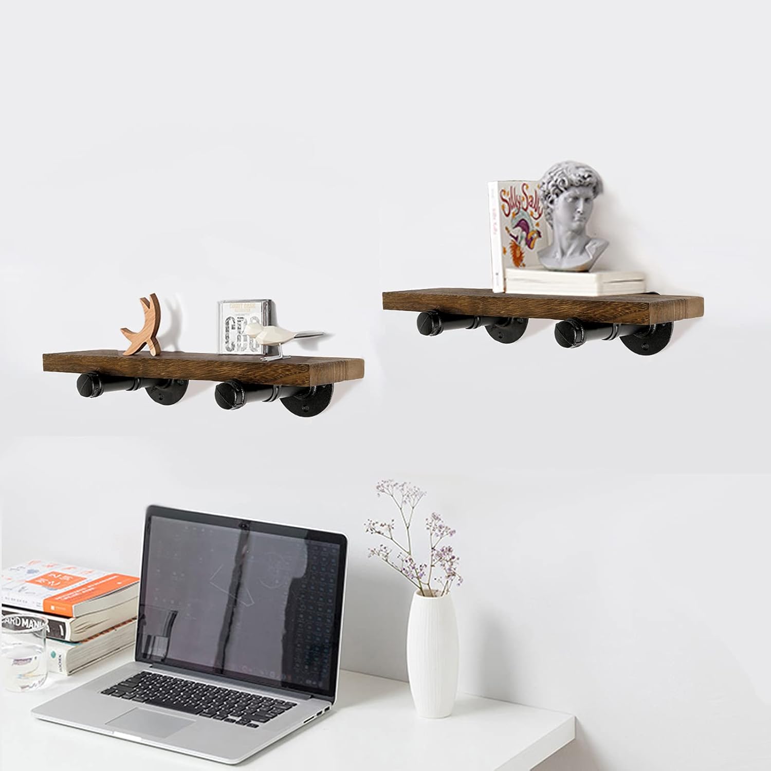 Home TZH Wall Floating Shelves Set of 4 Rustic Wood Storage Shelf