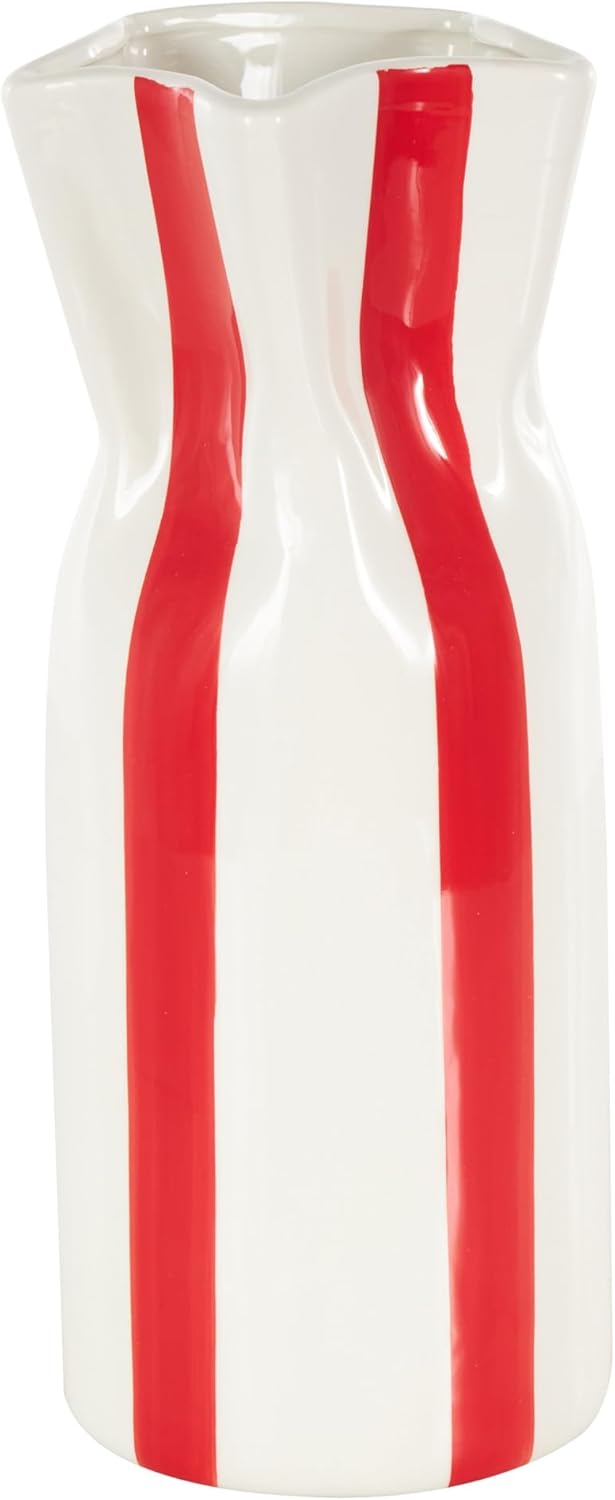 Deco 79 Round Ceramic Vase with Red Stripes