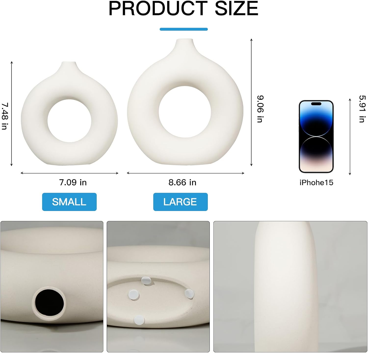 Matte White Donut Vase Set of 2 Modern Minimalist Decor