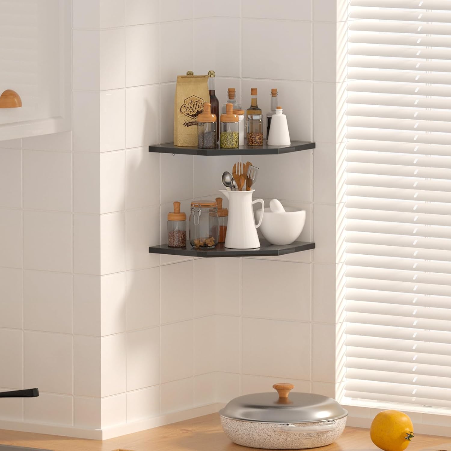 JJL Corner Shelves 4 Tier 133 Inch Deep Wooden Wall Mounted Storage