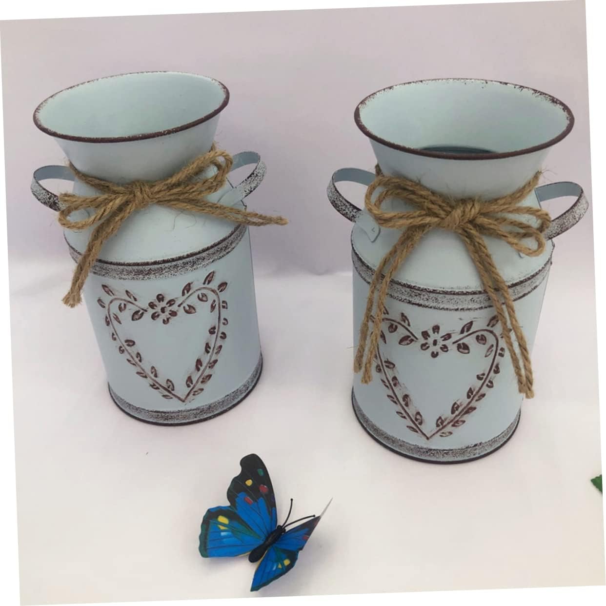 Vintage Metal Bucket Flower Vase for Farmhouse Decor