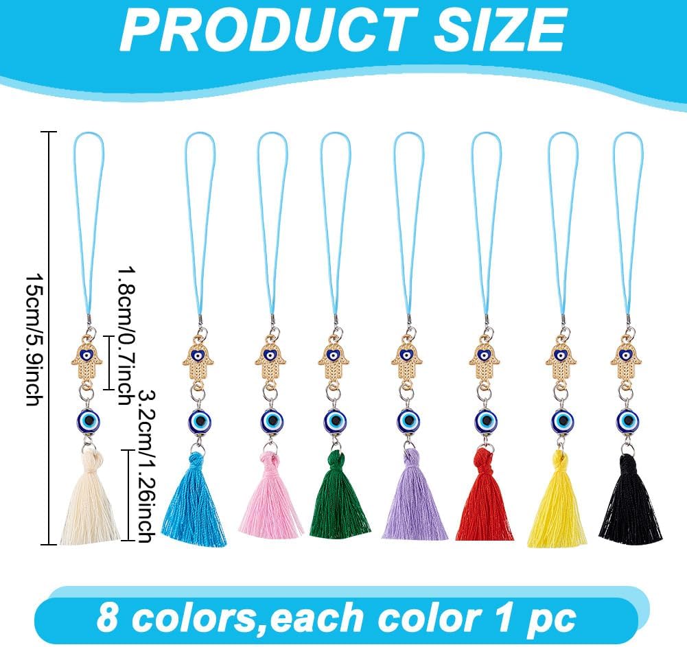 8 Pcs 8 Colors Evil Eye Car Mirror Hangings