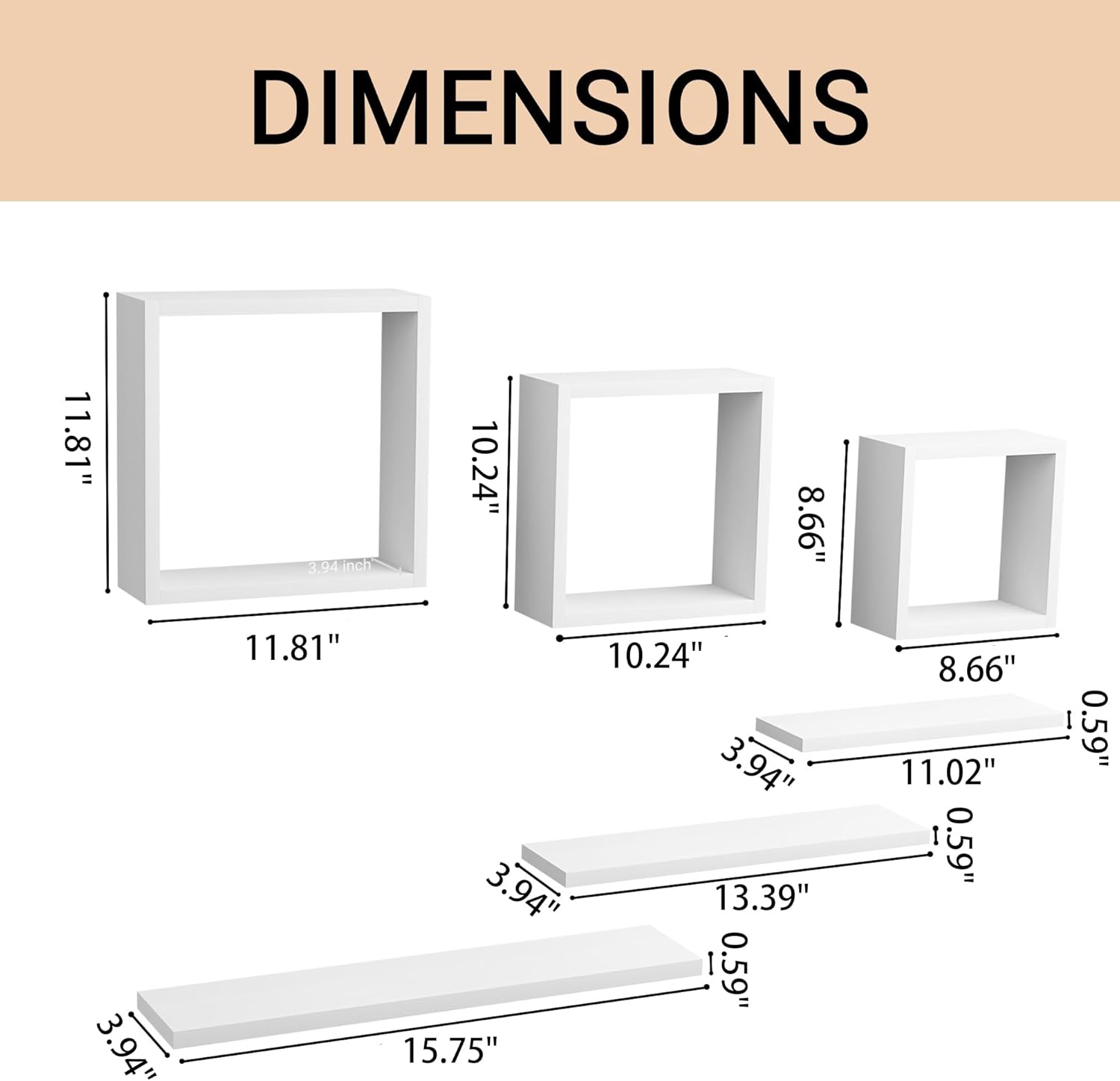 Ecowillon Floating Cube Shelves Set of 6