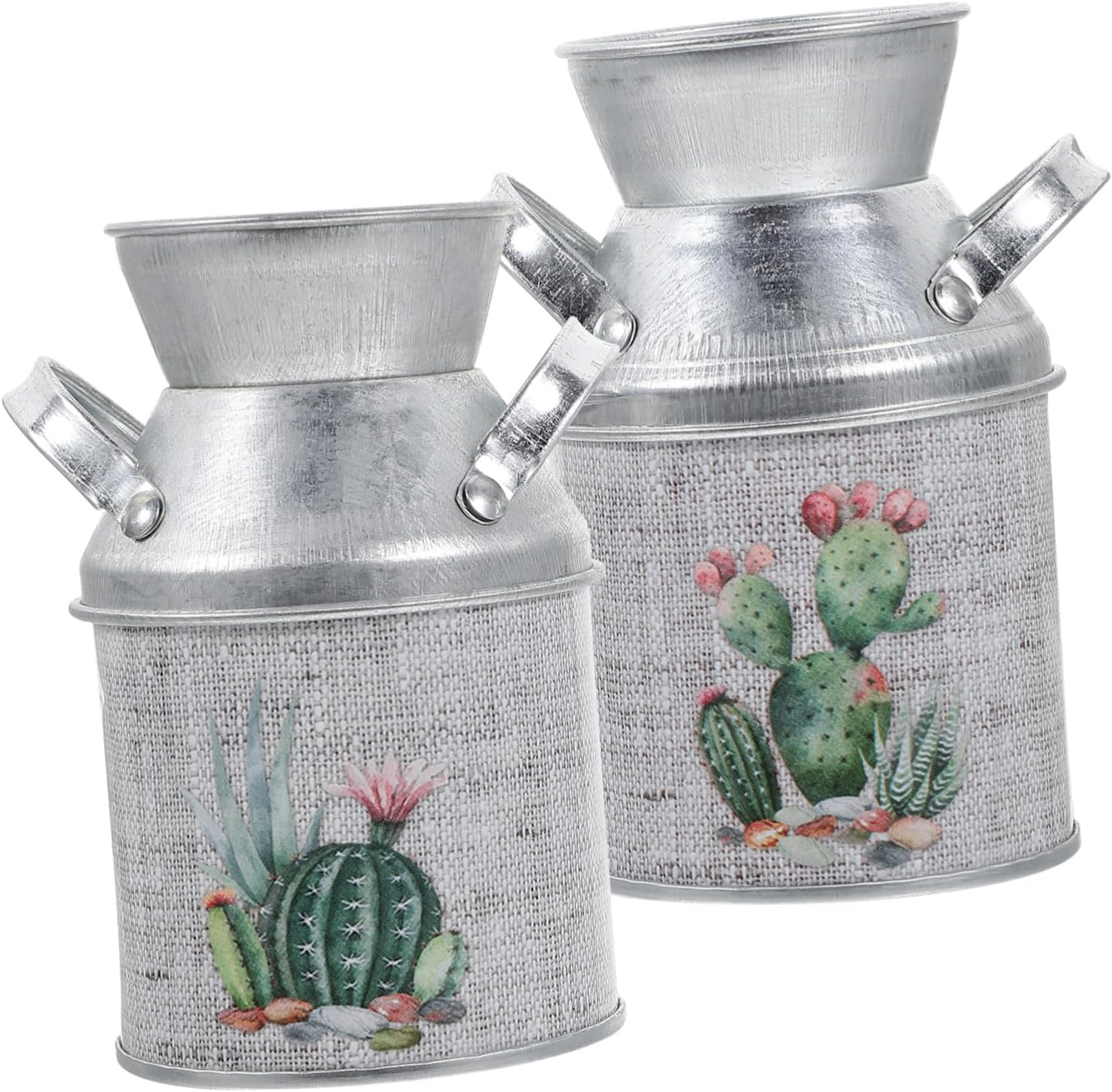 STOBAZA 2pcs Vintage Rustic Iron Flower Vases with Handles