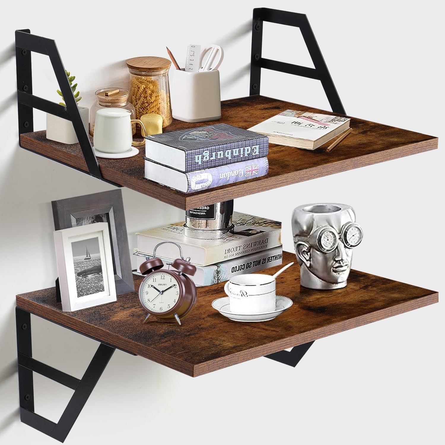 Set of 2 Deep Floating Shelves with Metal Brackets