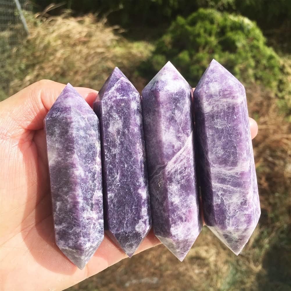 FLOAPA Natural Lepedolite Double Point Crystal Tower Stones for Home Dcor