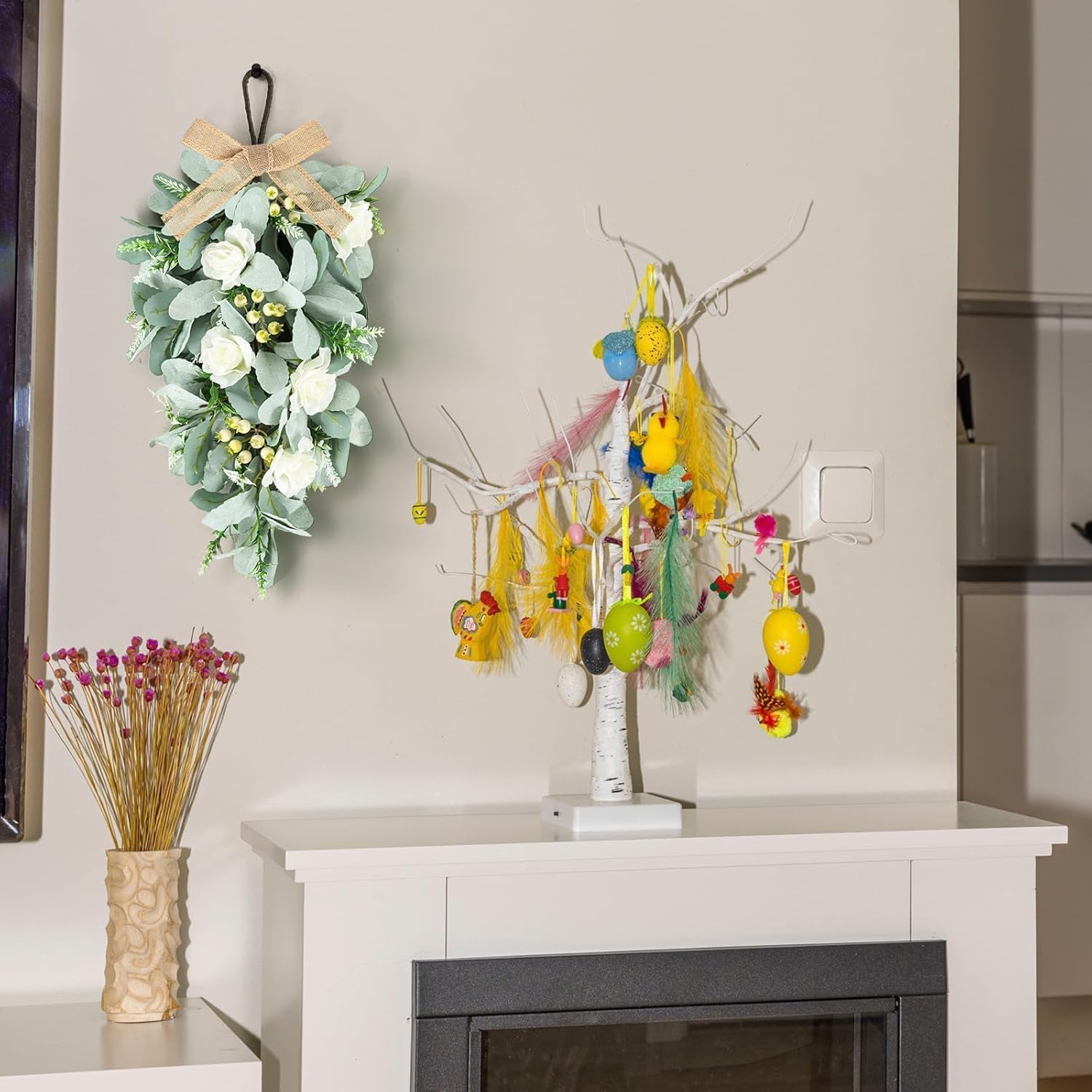 4 Pcs 24 Inch Artificial White Rose Teardrop Wreaths