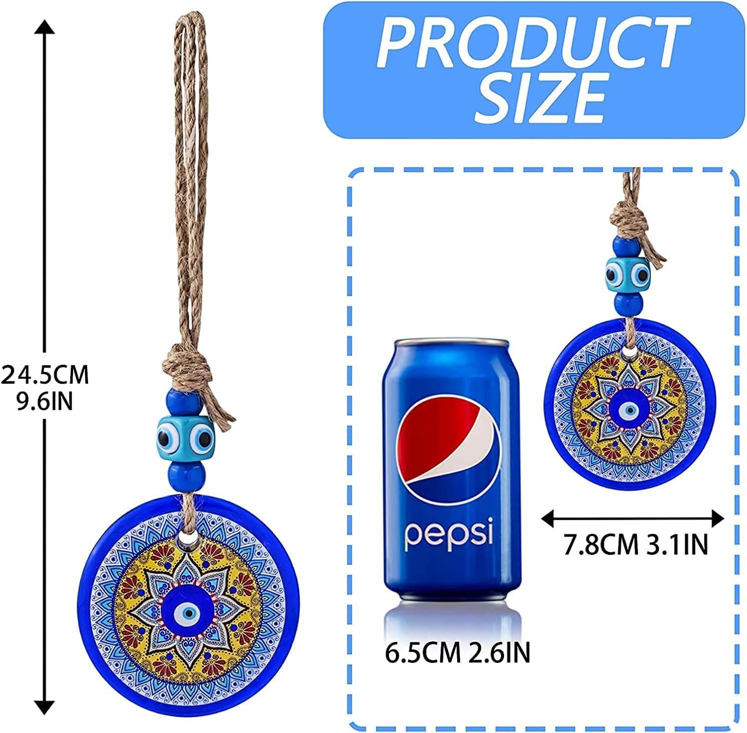 2pcs Blue Glass Evil Eye Wall Hanging Ornament