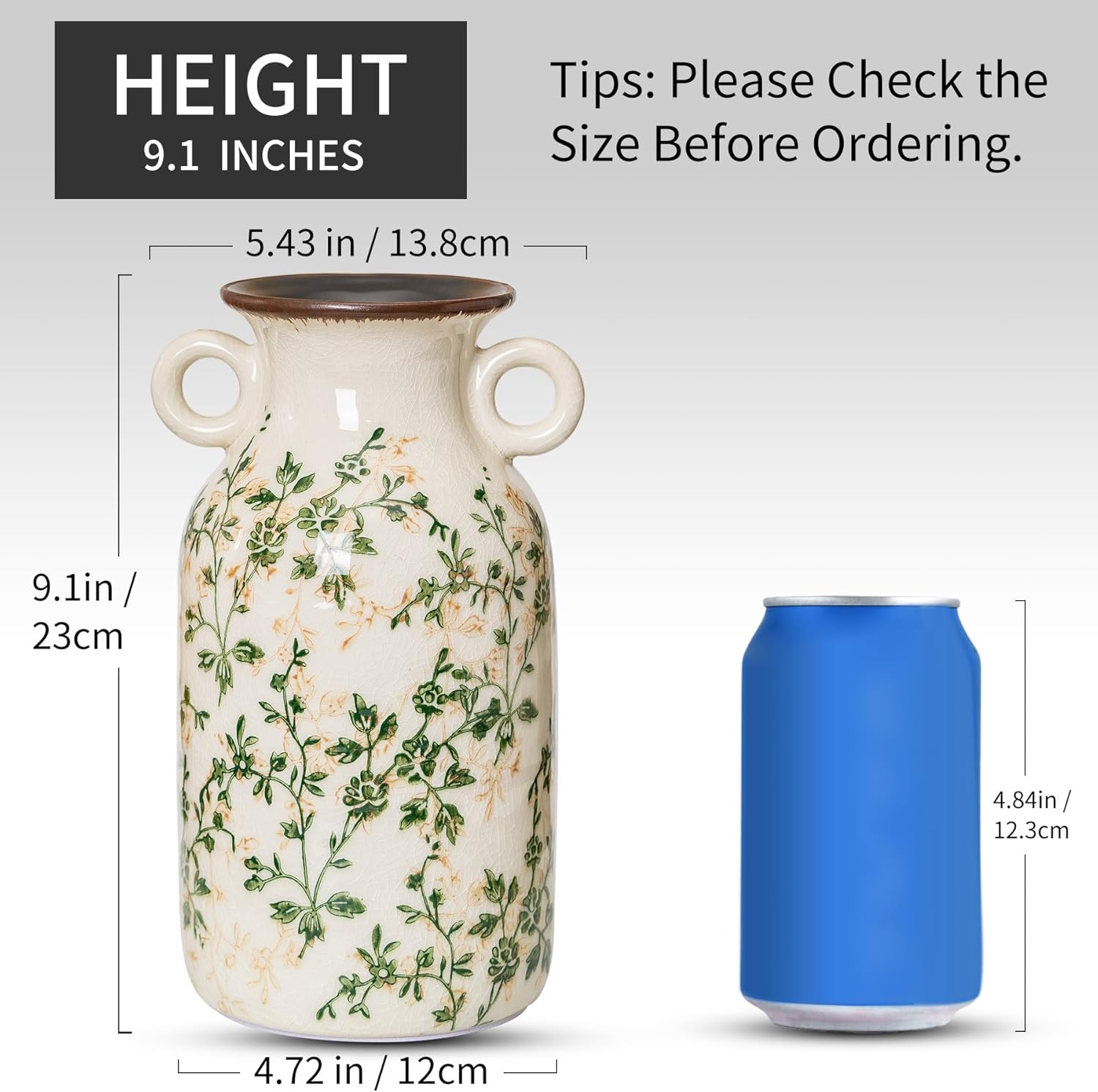 Sure Yuesi Vintage Pastoral Vase with Handles 91 Inch