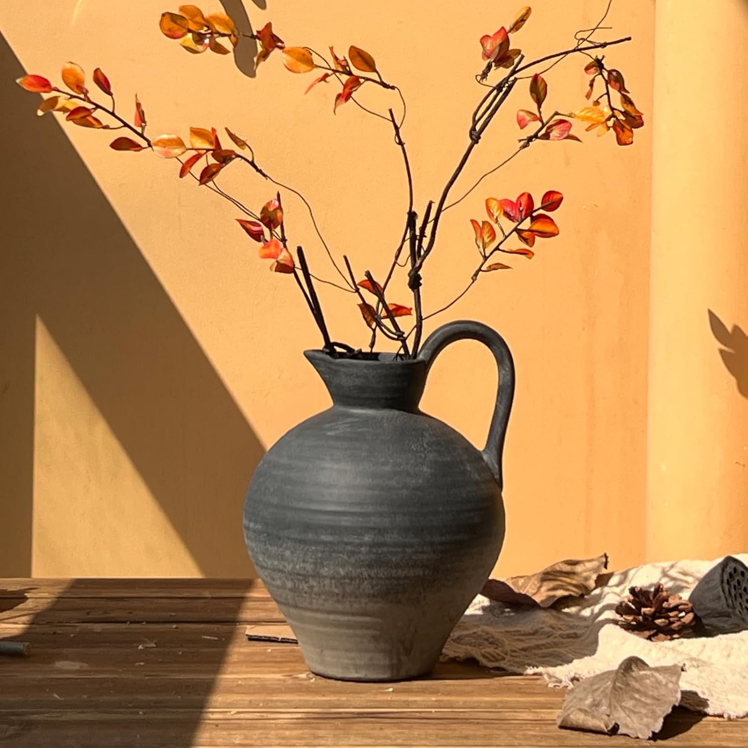 Ceramic Rustic Farmhouse Vase with Handle 87 Inch