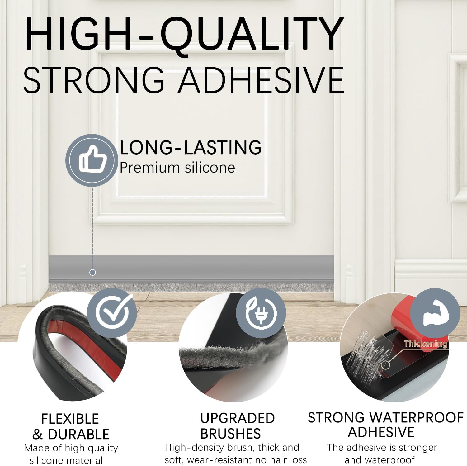 2 Pack Under Door Draft Stoppers with Brush Grey